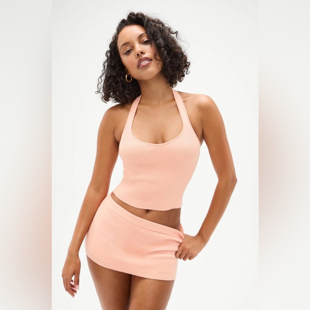 Frankie’s bikini peach halter set size L bottom size M top